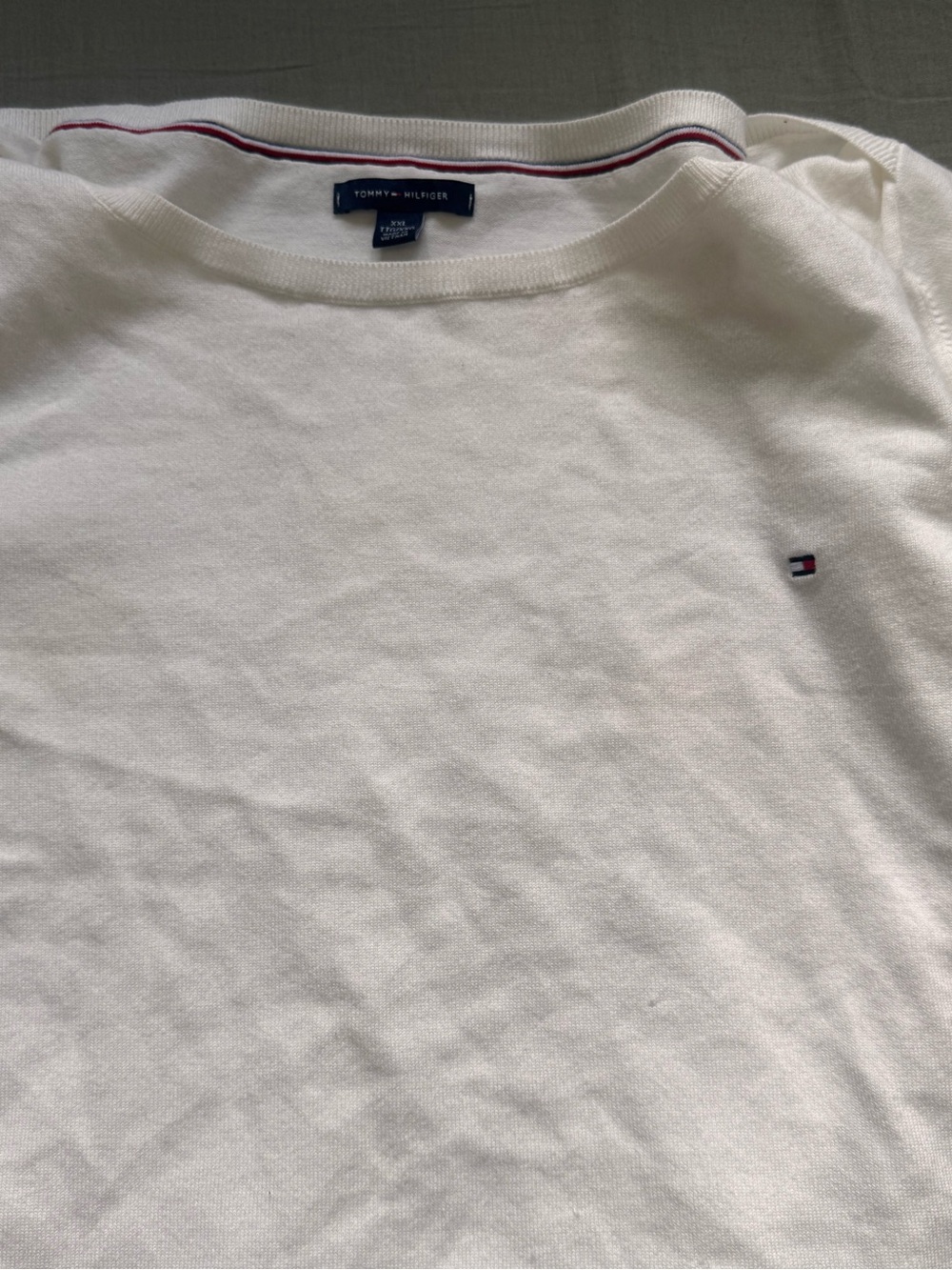 Tommy Hilfiger Men's White Polo with Red & Navy Accent